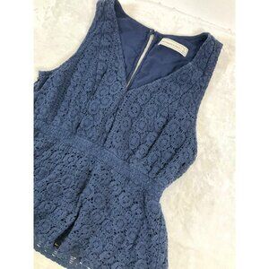 Abercrombie & Fitch Crochet V-Neck Tank Peplum Top Navy Blue Large Lace Lined‎